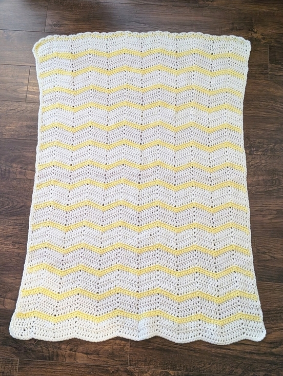 Handmade Other - EUC Handmade 45"x34" Crocheted White and Yellow Chevron Pattern Throw Blanket